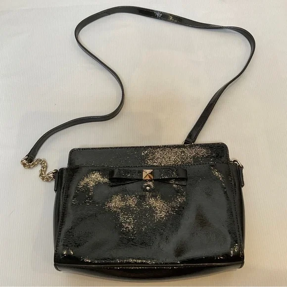 Kate Spade Hancock Park Angelina Crossbody Bag Black Shiny Leather - Picture 2 of 16